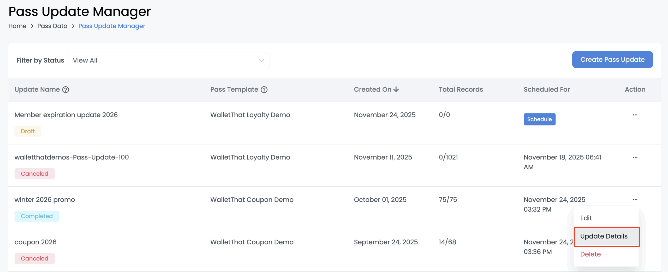 Update Details button