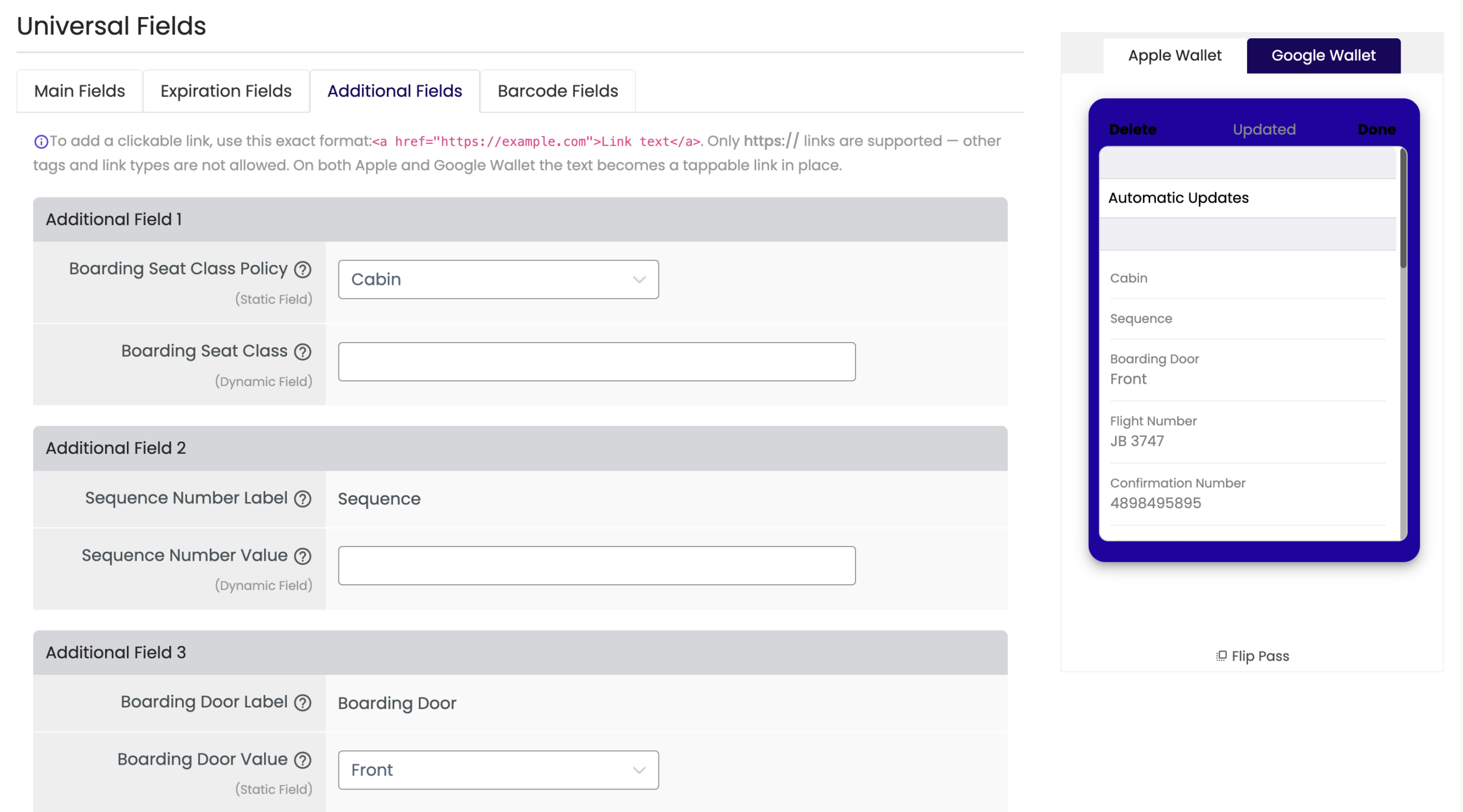 Boarding Pass additional fields