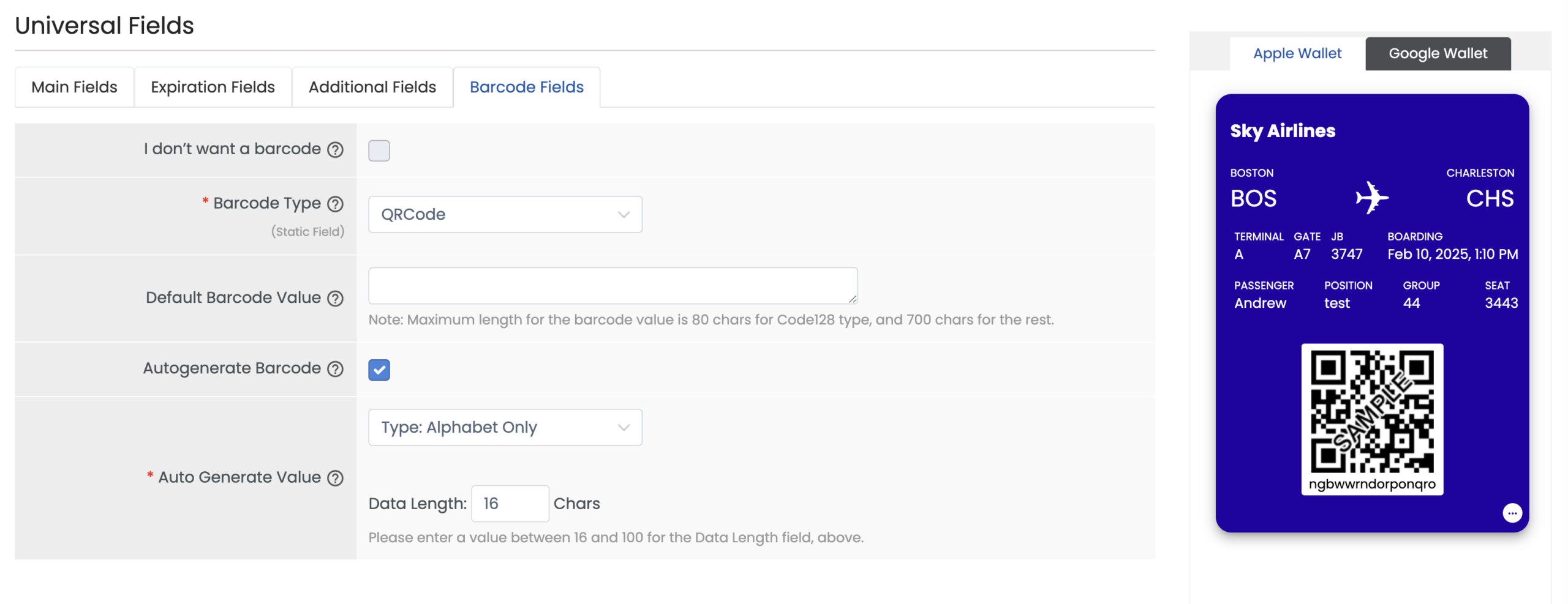 Boarding Pass Barcode Fields