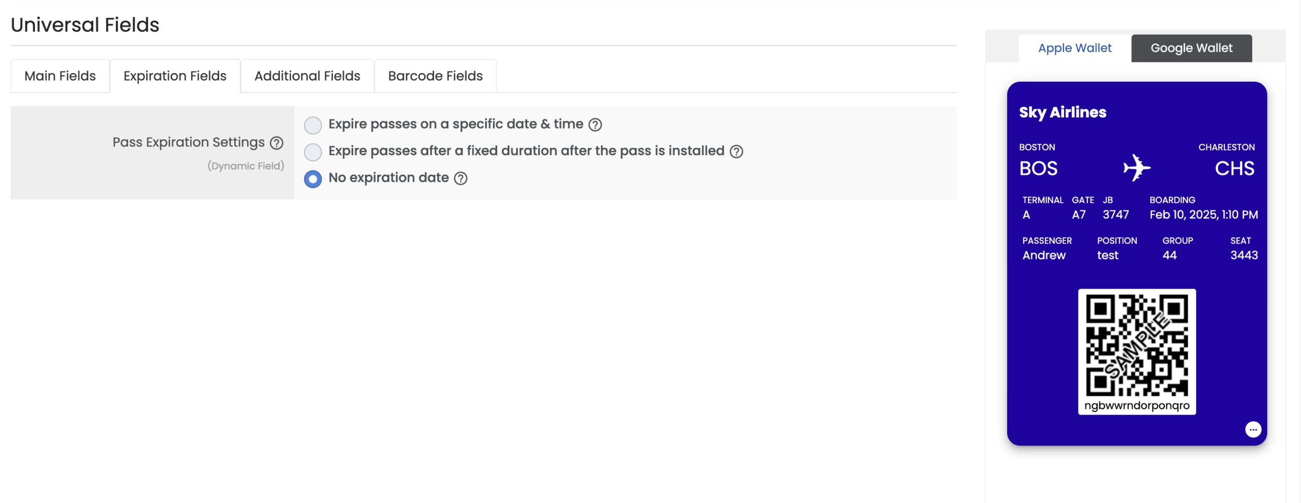 Boarding Pass Expiration Fields