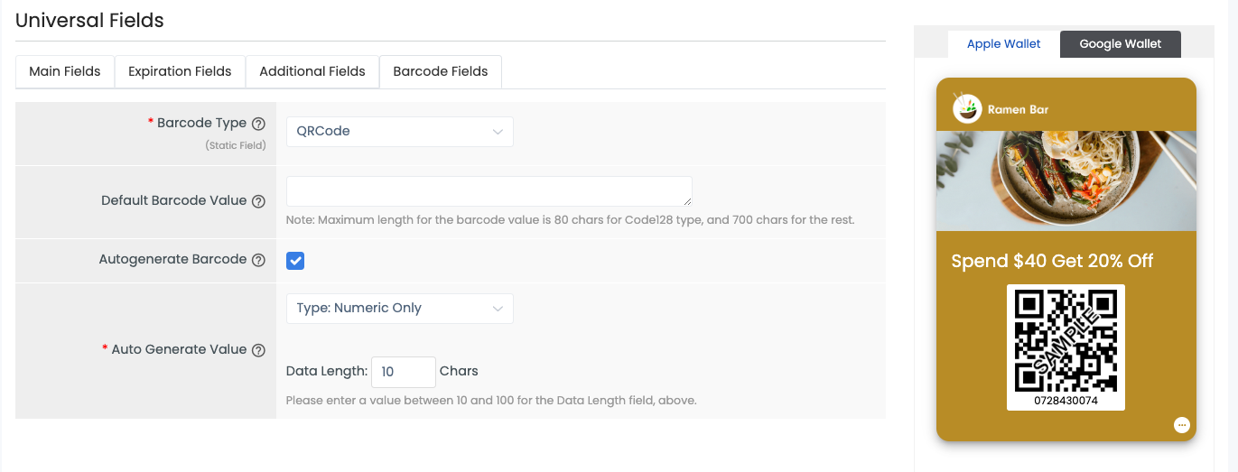 Coupon Layout 1 Barcode Fields