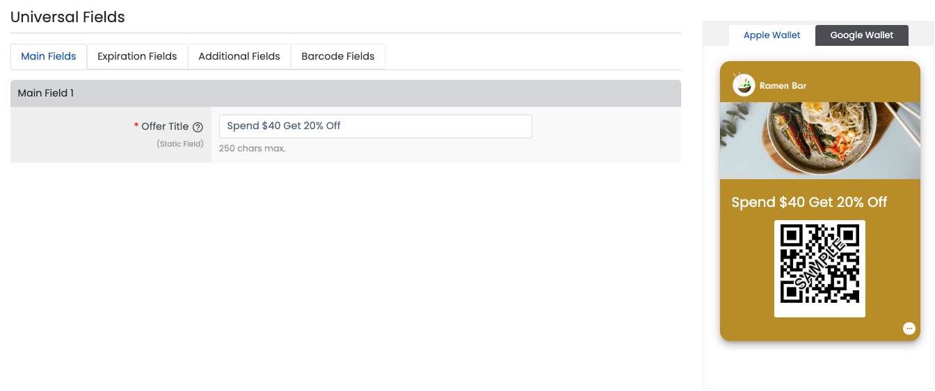 Coupon Layout 1 Main Fields