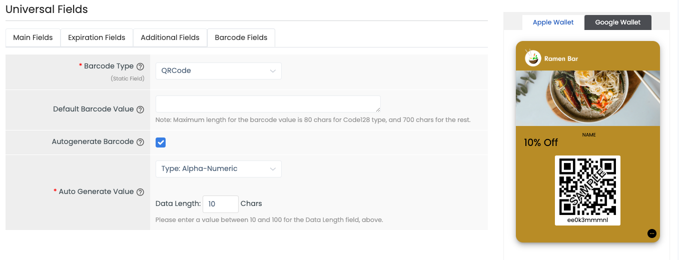 Coupon Layout 2 Barcode Fields