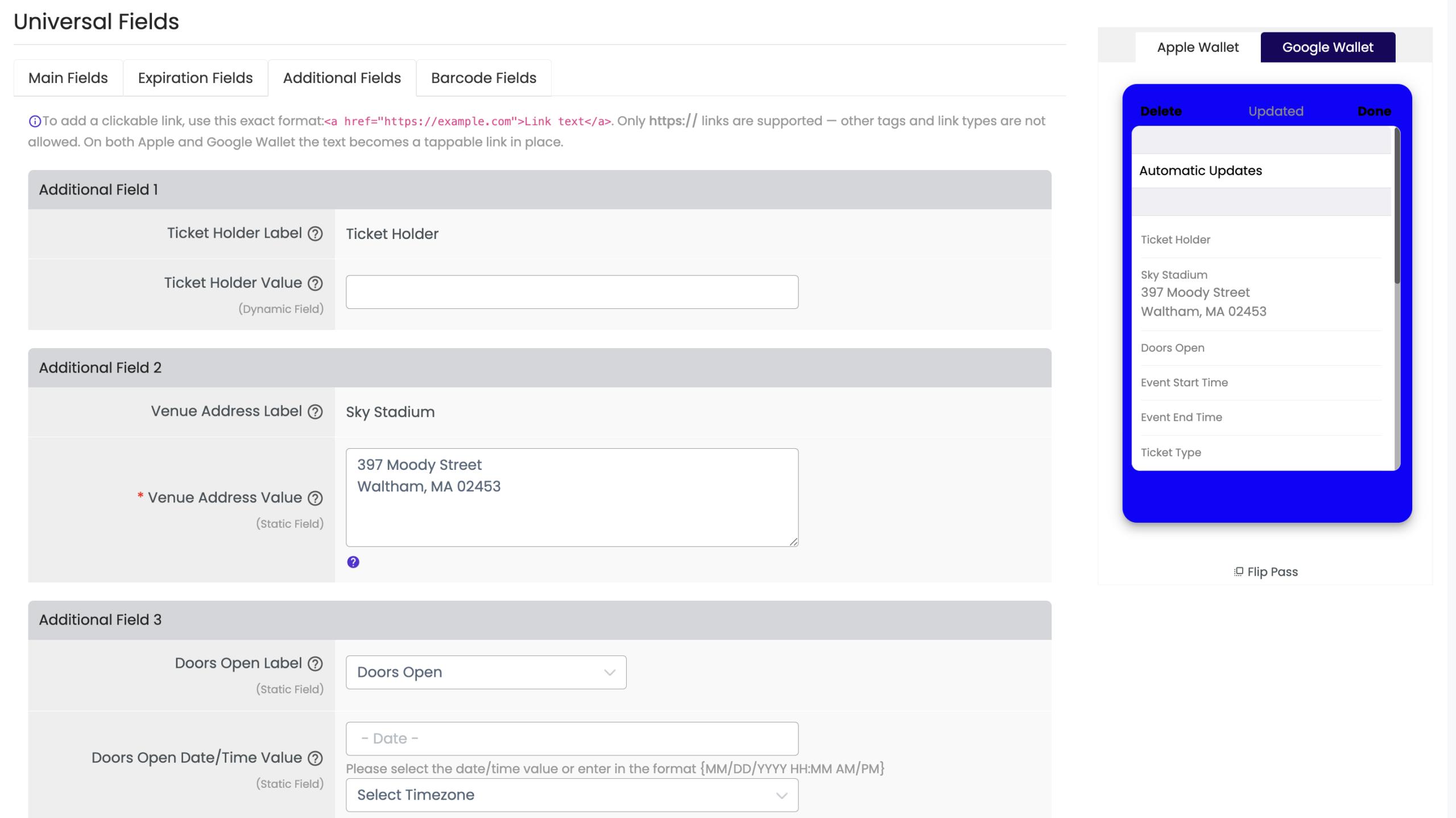 Event Ticket Additional Fields 1
