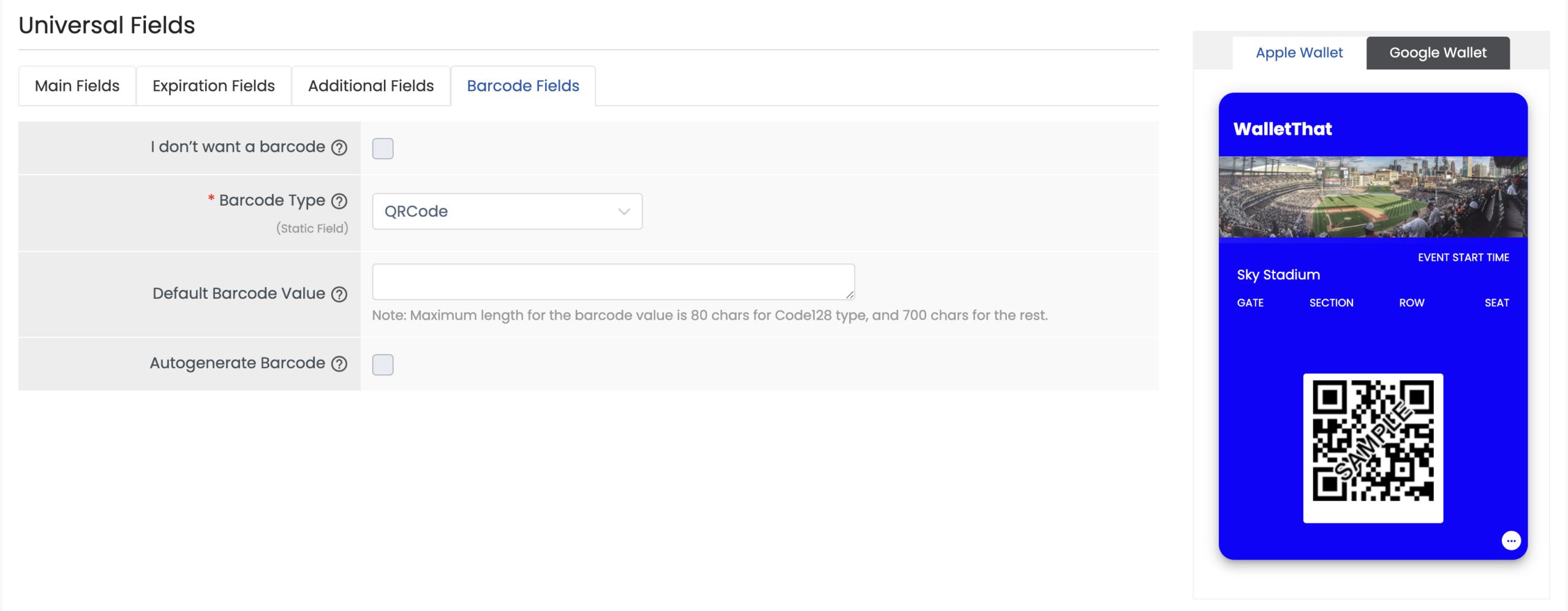 Event Ticket Barcode Fields