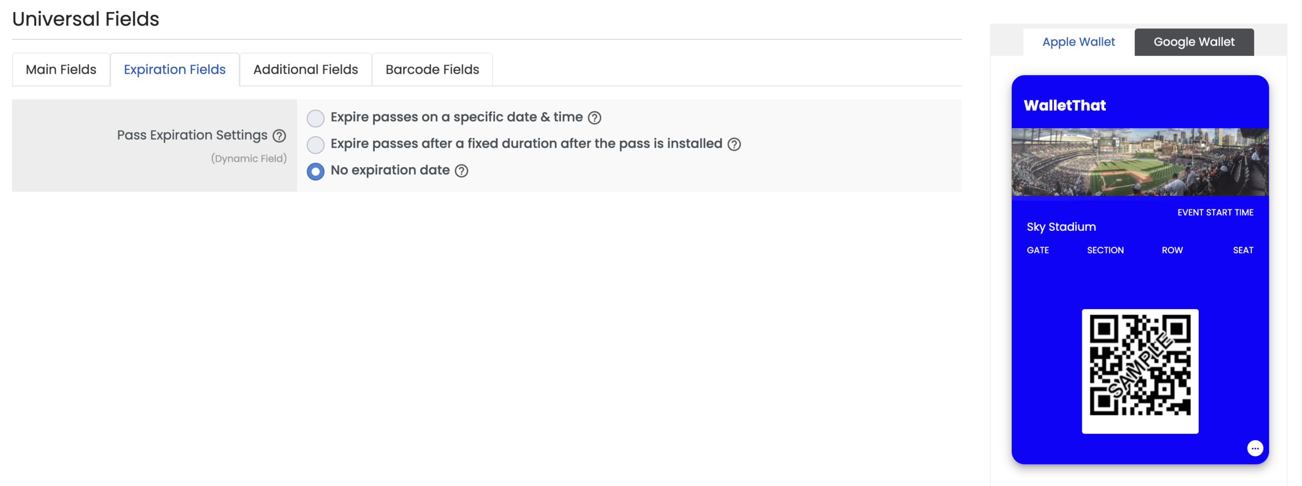 Event Ticket Expiration Fields