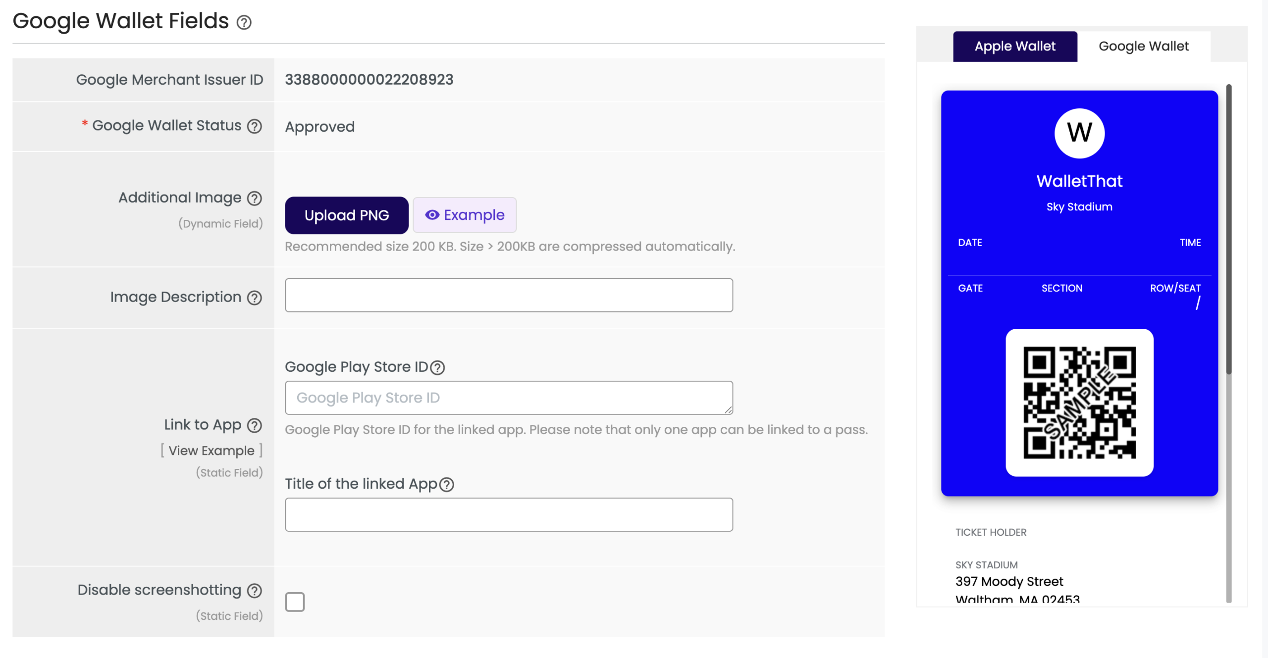 Event Ticket Google Wallet Fields