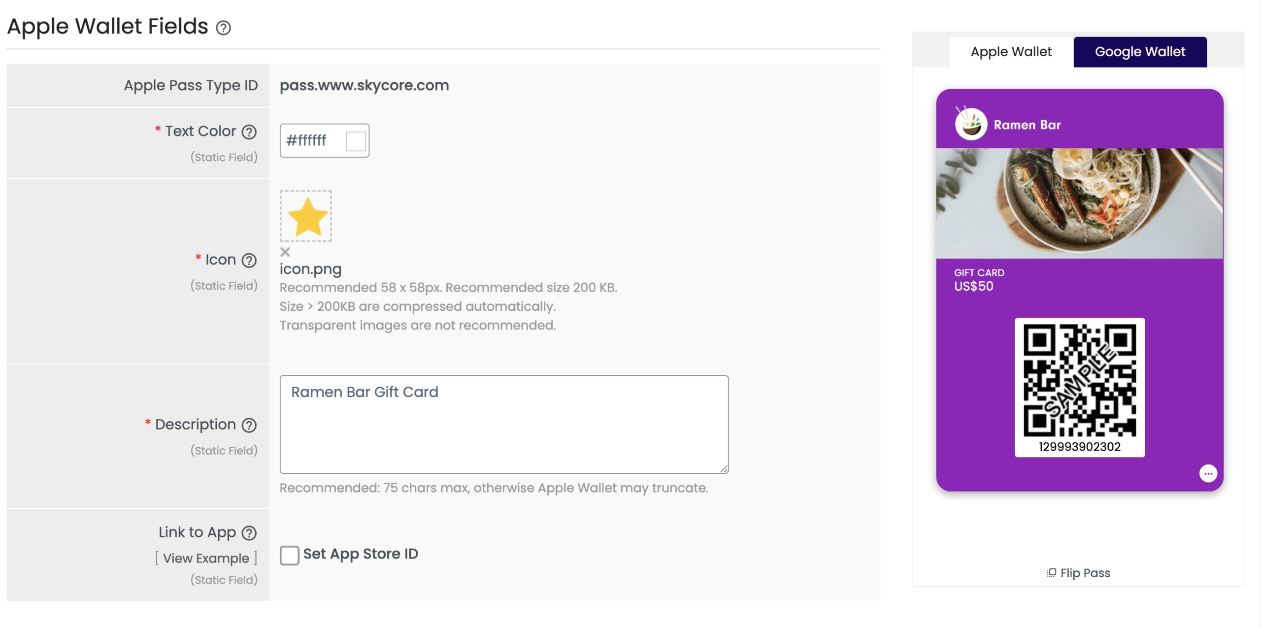 gift card apple wallet fields 1