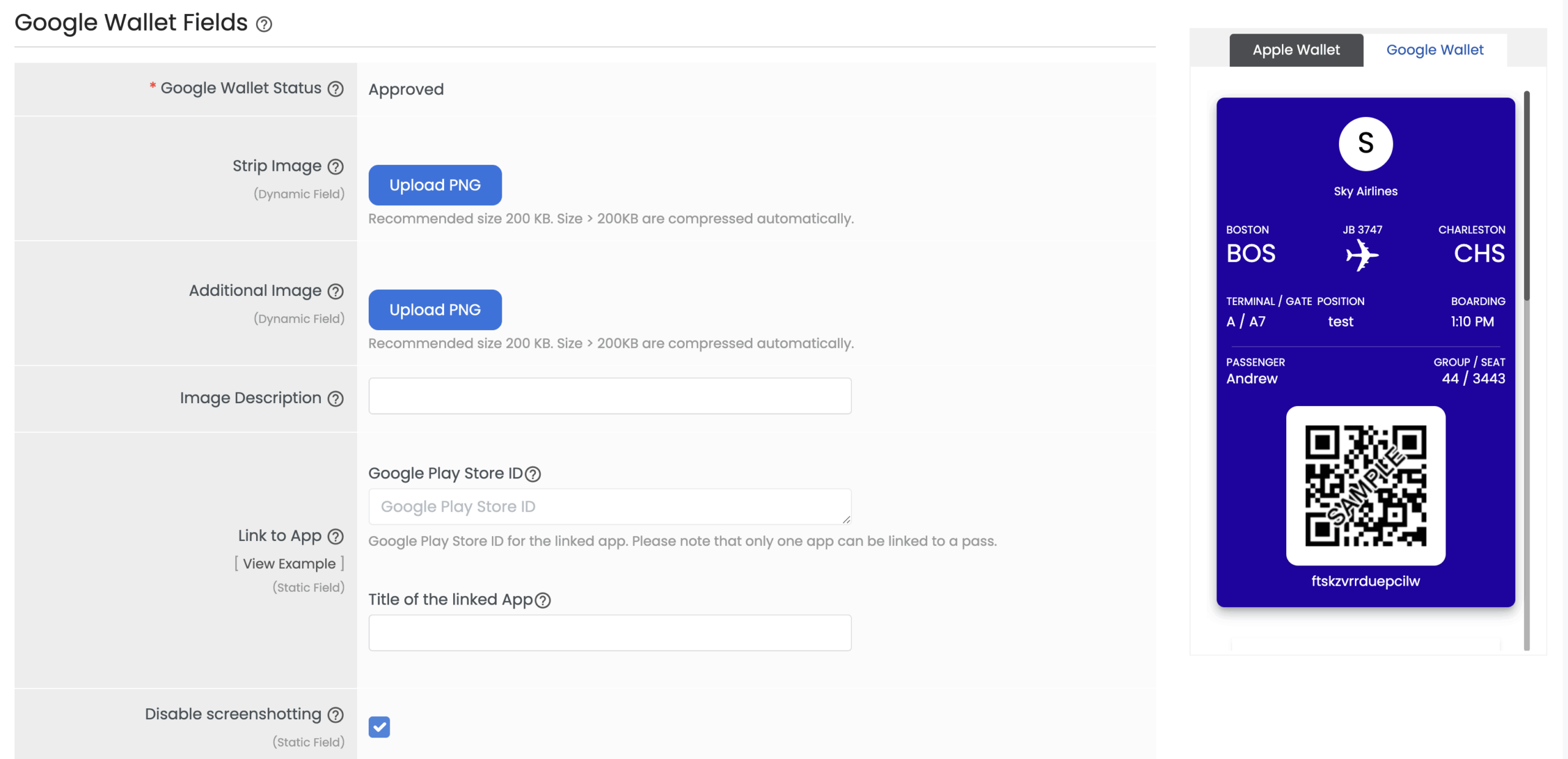 Google Wallet Fields Boarding Pass