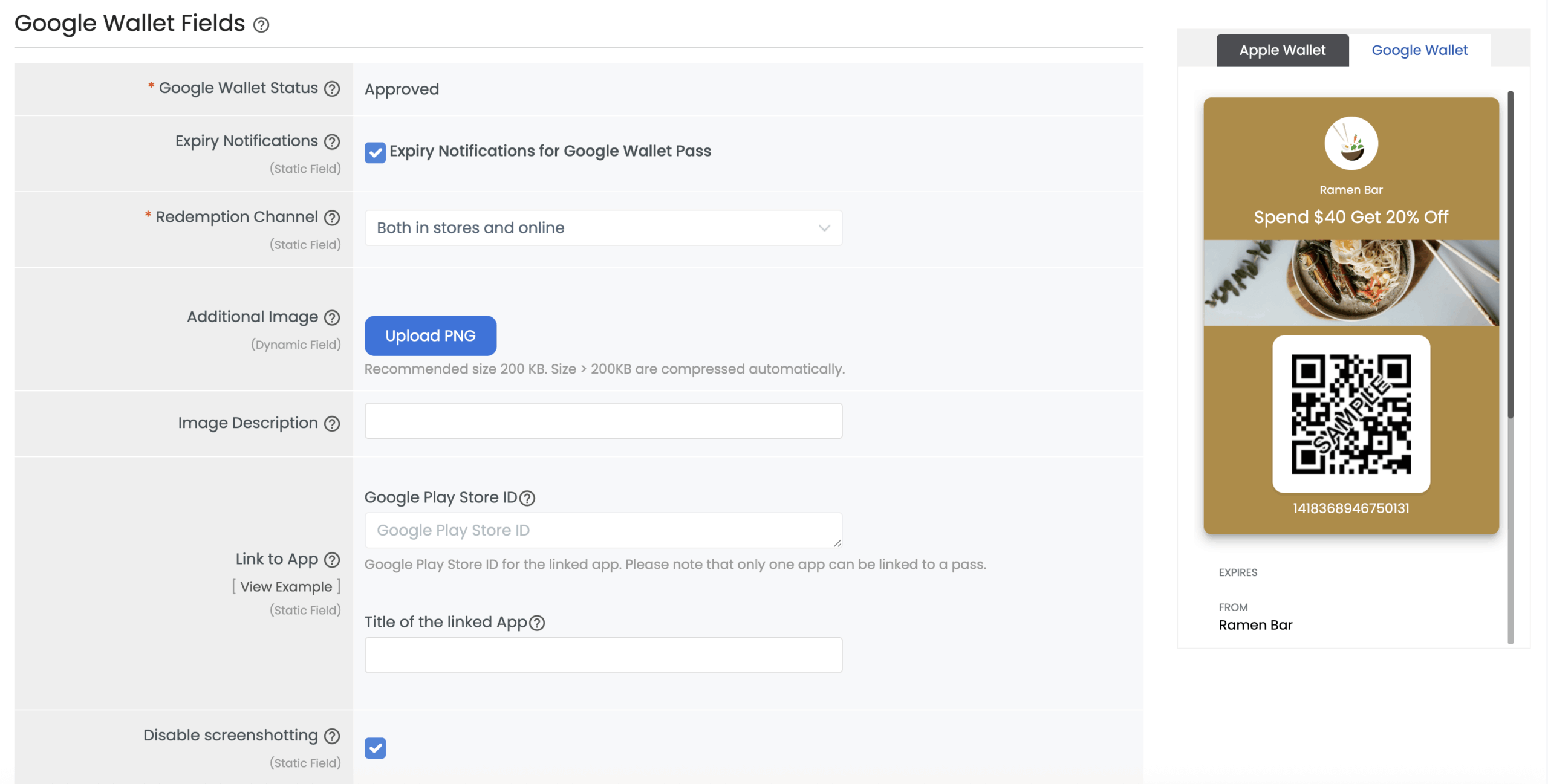 Google Wallet Fields Coupon Layout 1