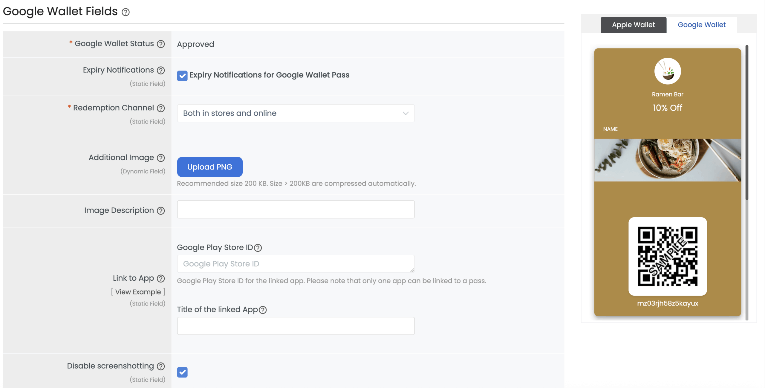 Google Wallet Fields