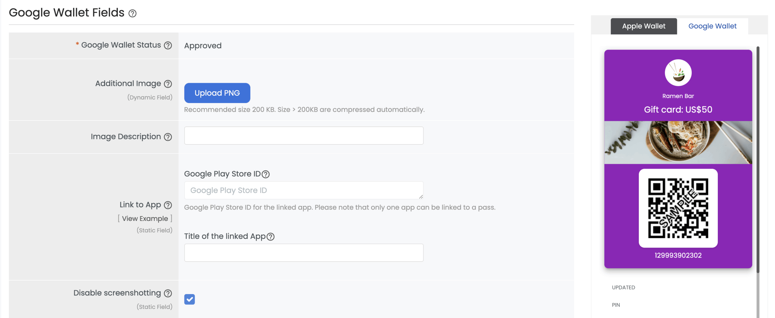 Google Wallet Fields