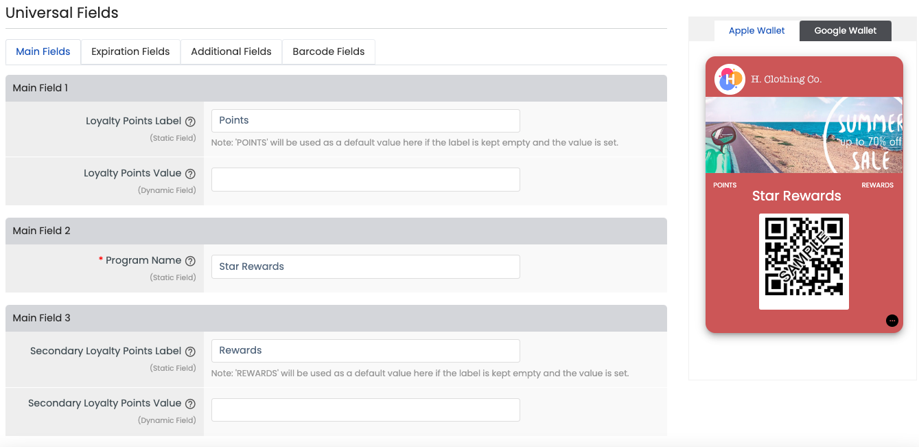 Loyalty Card Layout 1  main fields