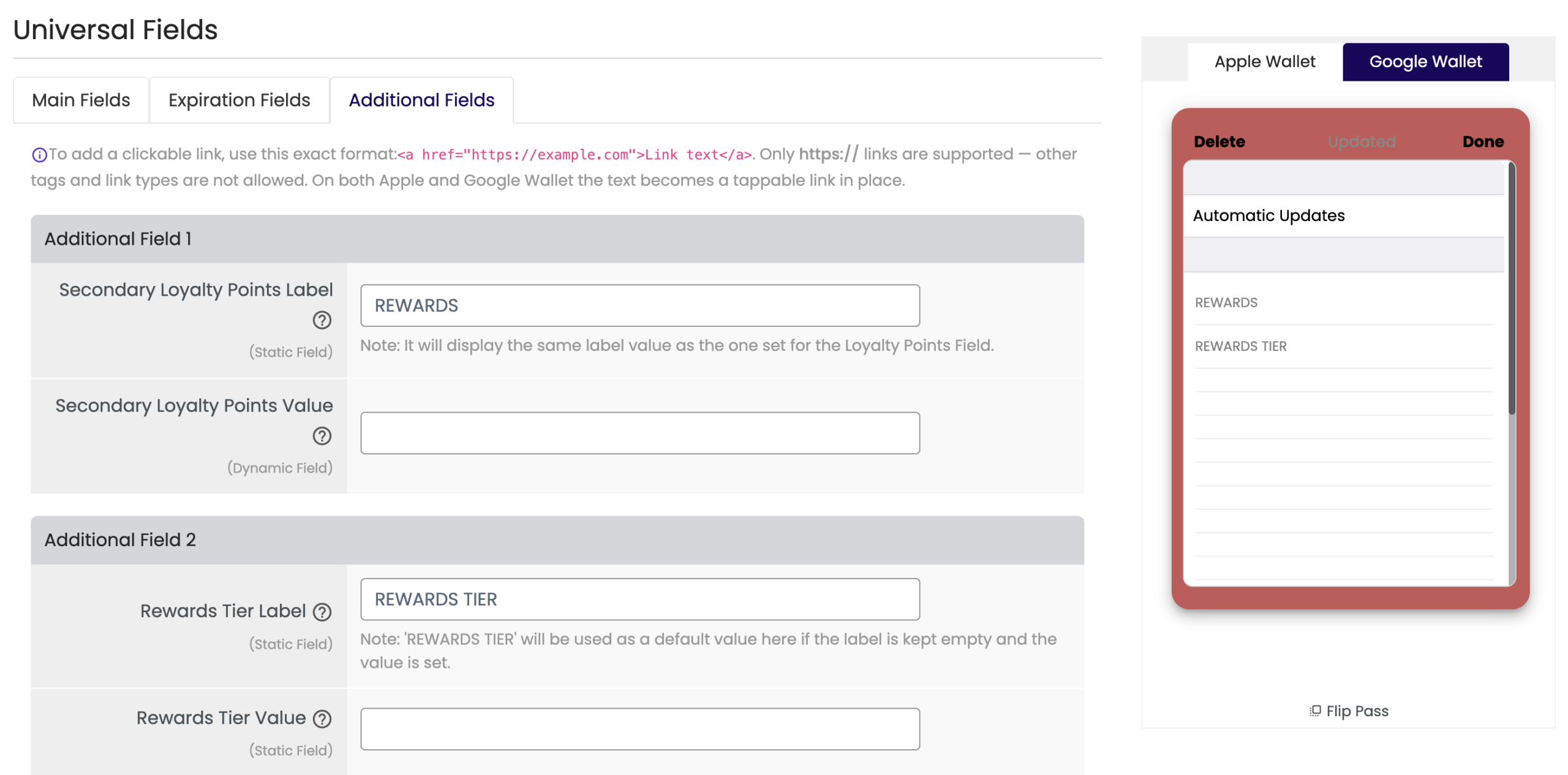loyalty layout 2 additional fields