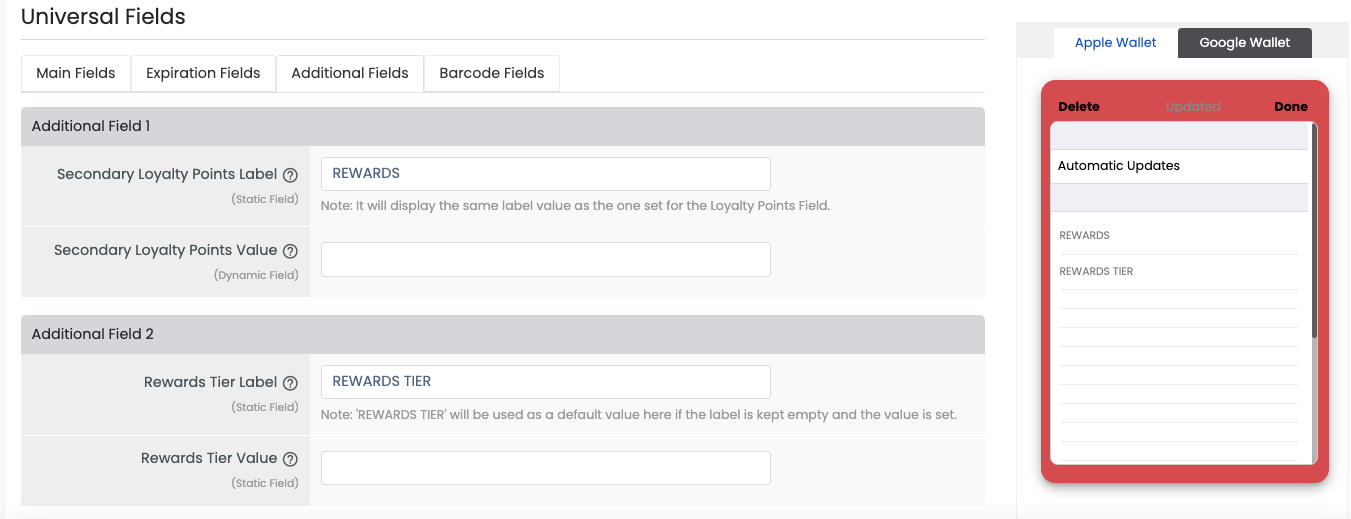 Loyalty card layout 2 additional fields 1