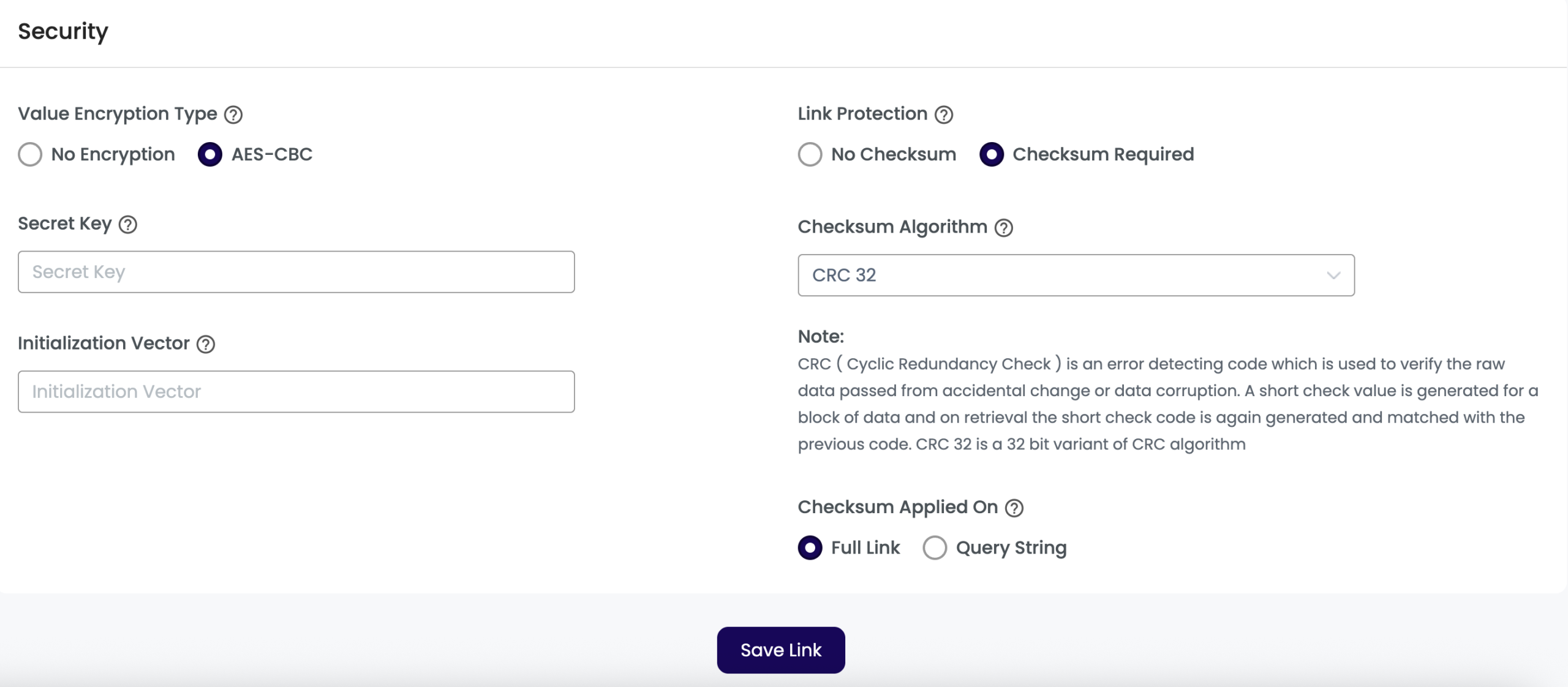 Issuance Link Security Fields