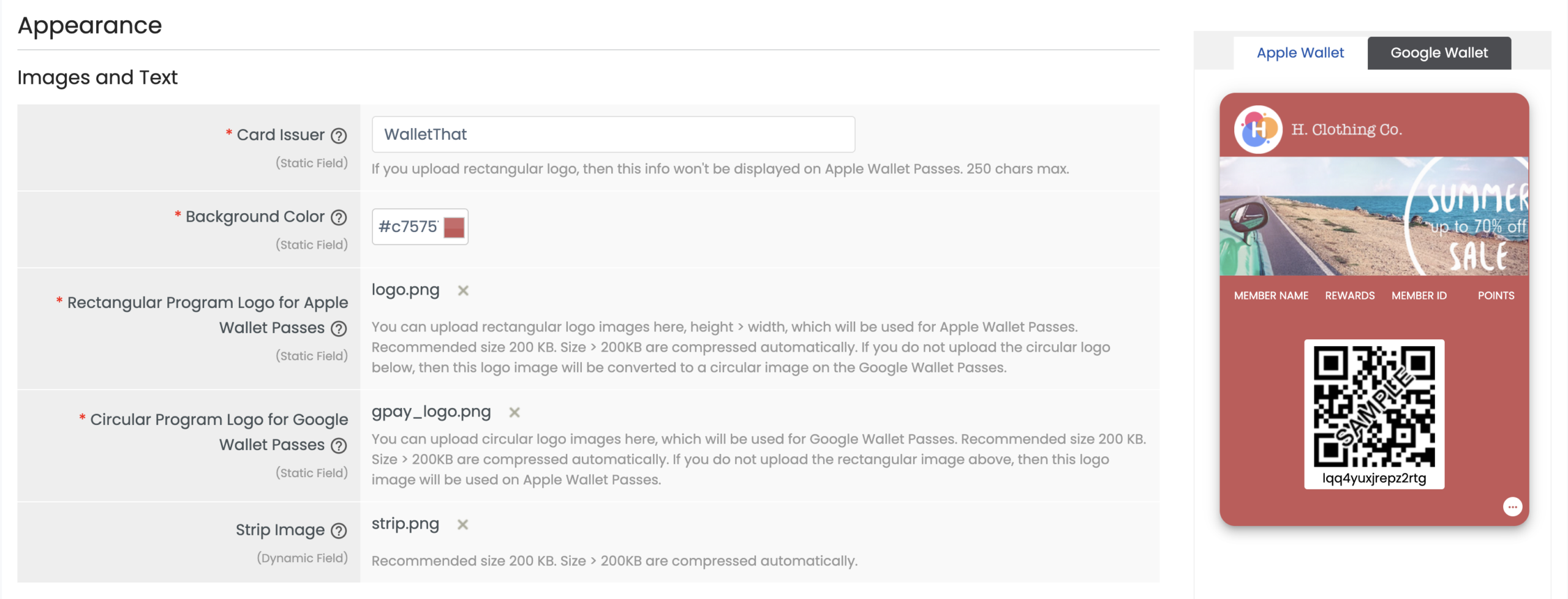 Loyalty Card Layout 2 Appearance tab