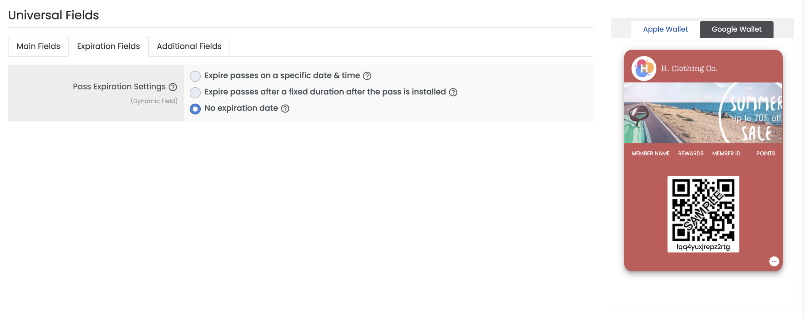 Loyalty Card Layout 2 Expiration tab