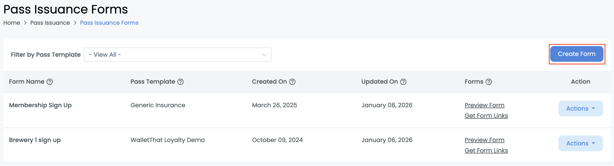Create a Pass Issuance Form