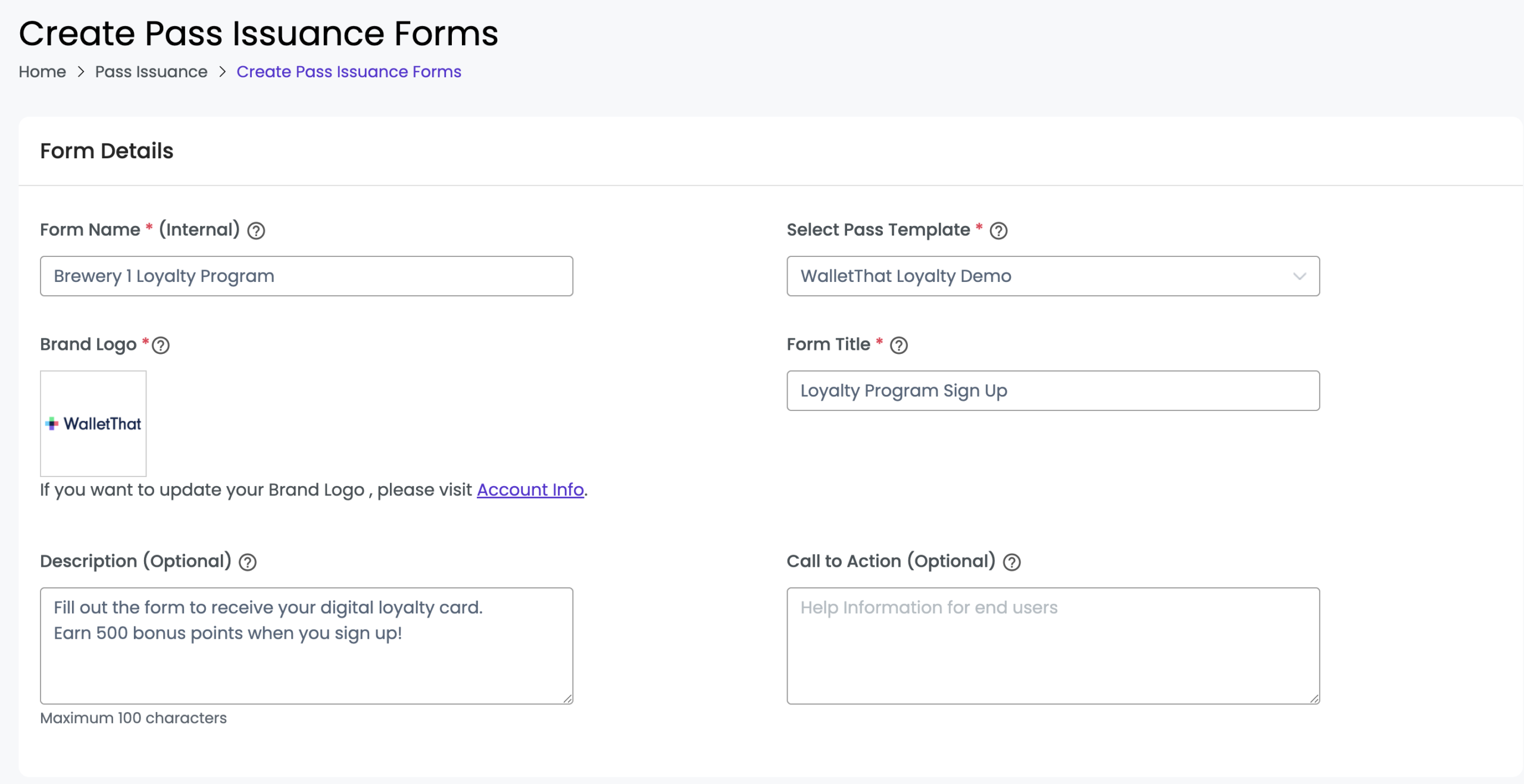 Create Pass Issuance form