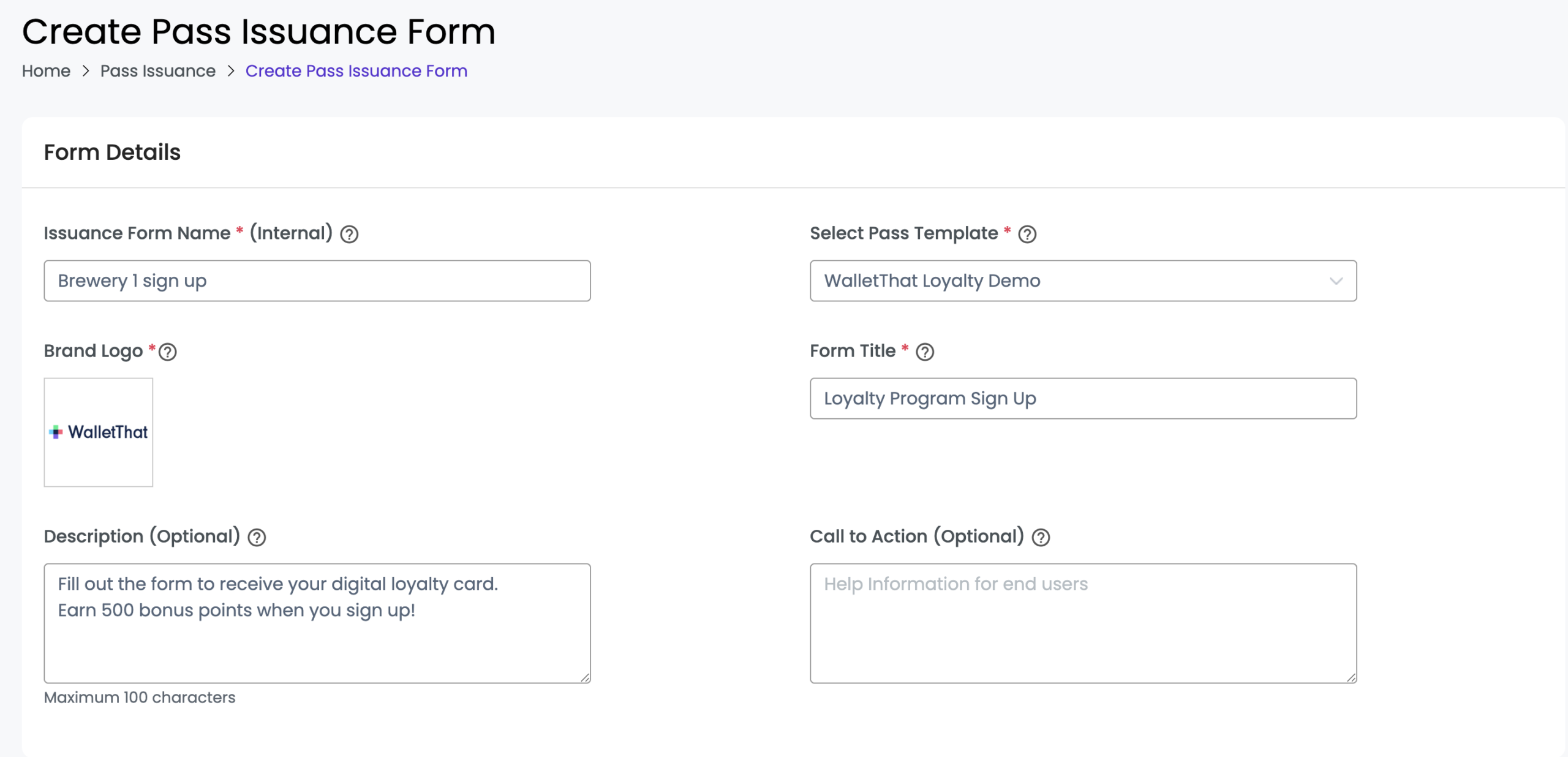 create pass issuance form - form details