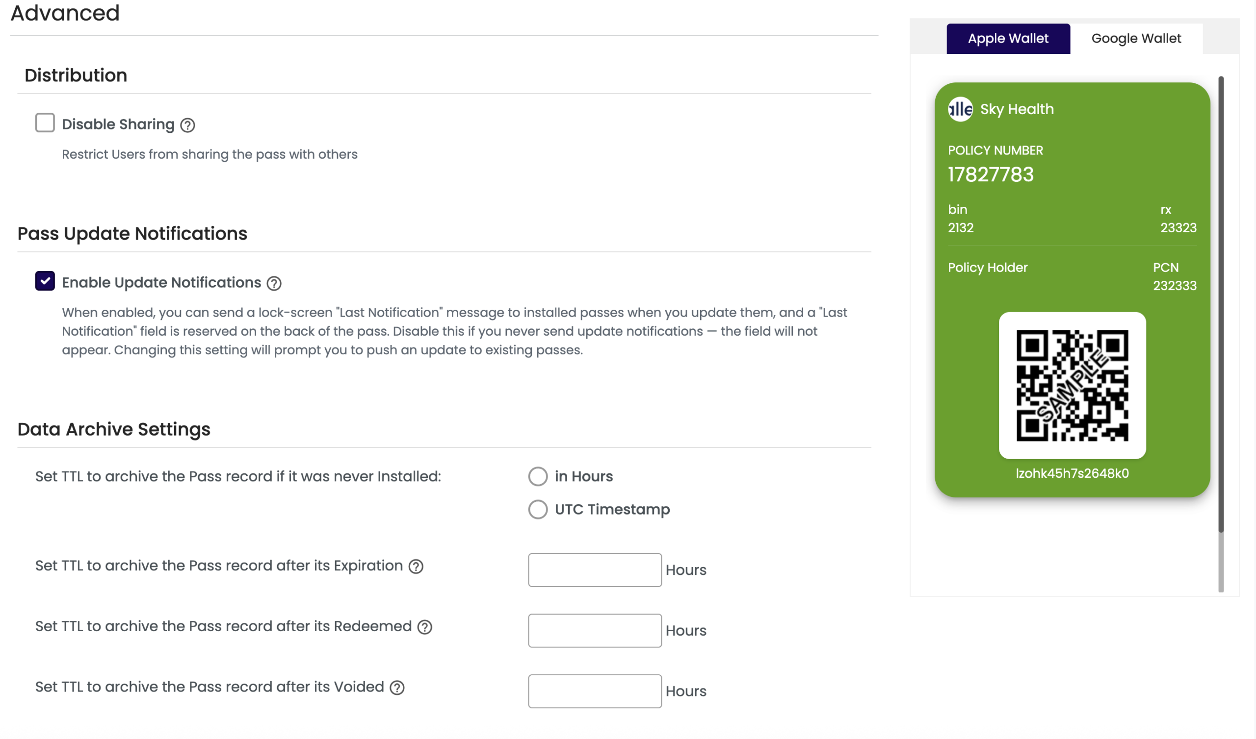 generic pass template advanced fields