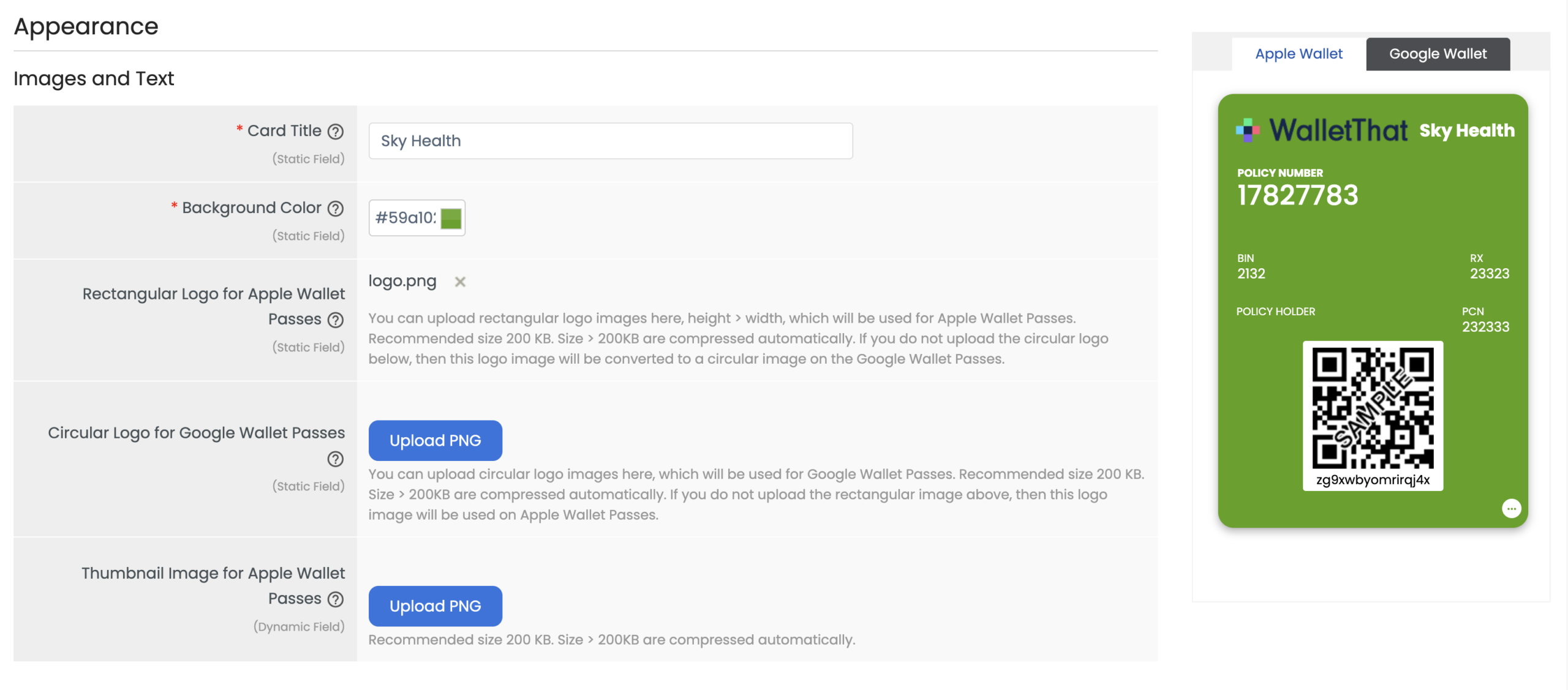 Generic Pass Type Appearance tab