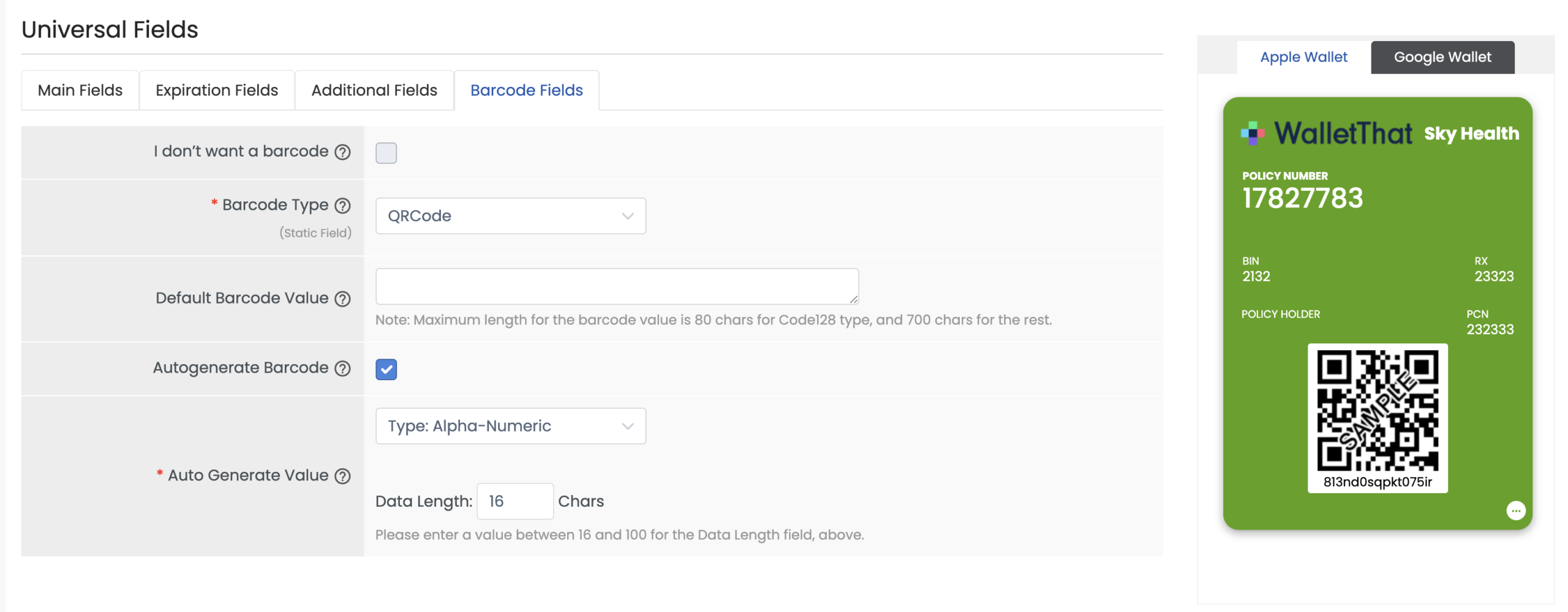 Generic Pass Type Barcode Fields