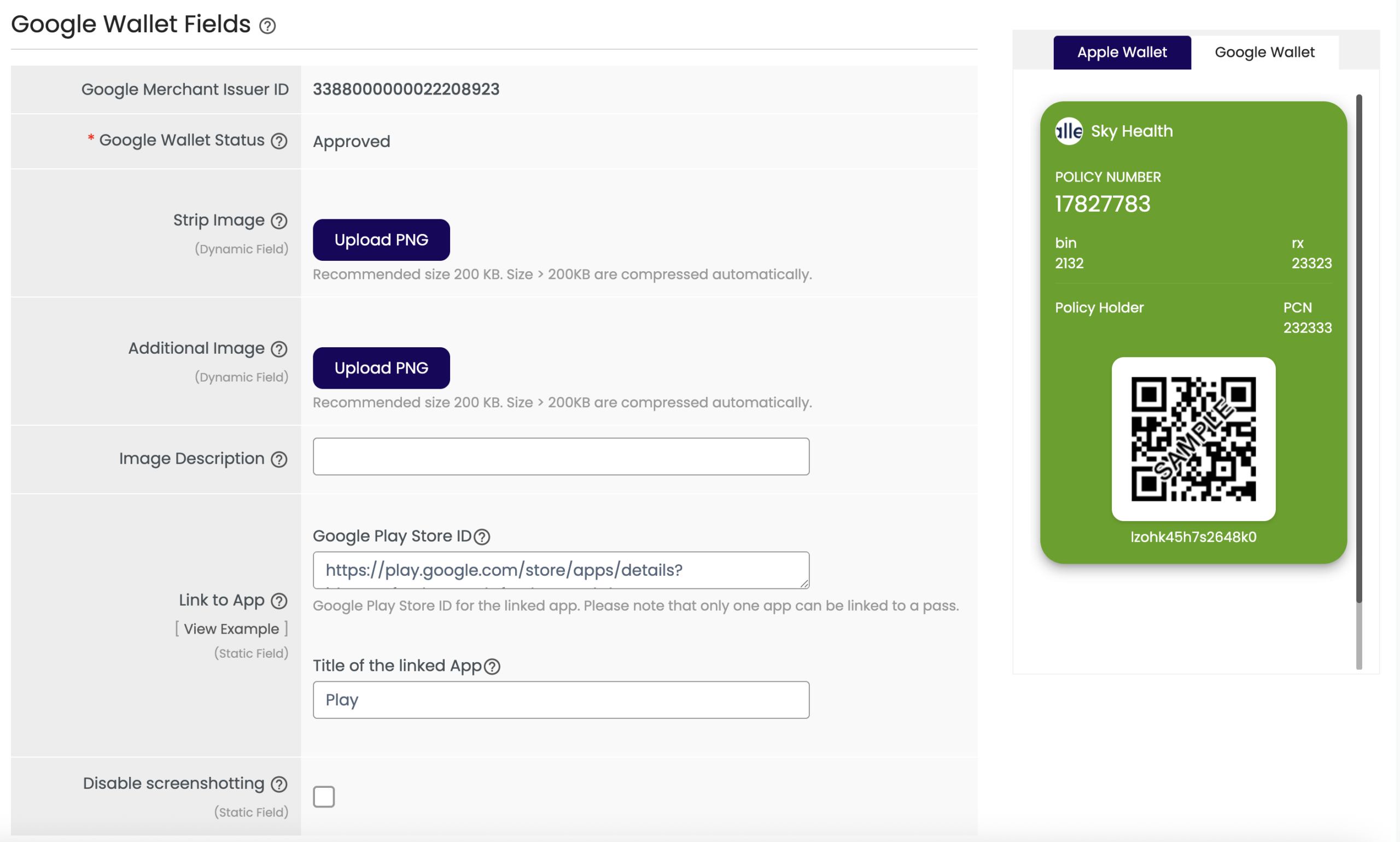 generic pass template google wallet fields