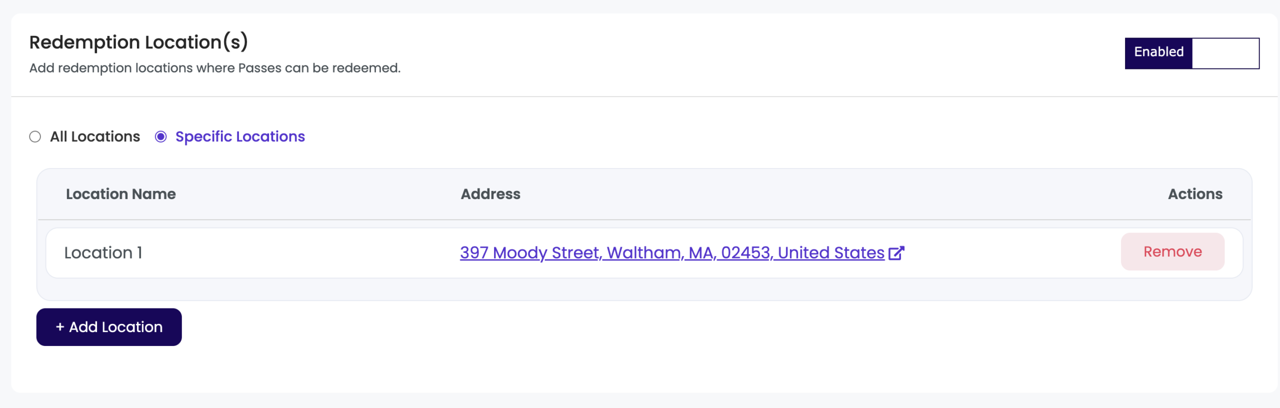 Add redemption locations