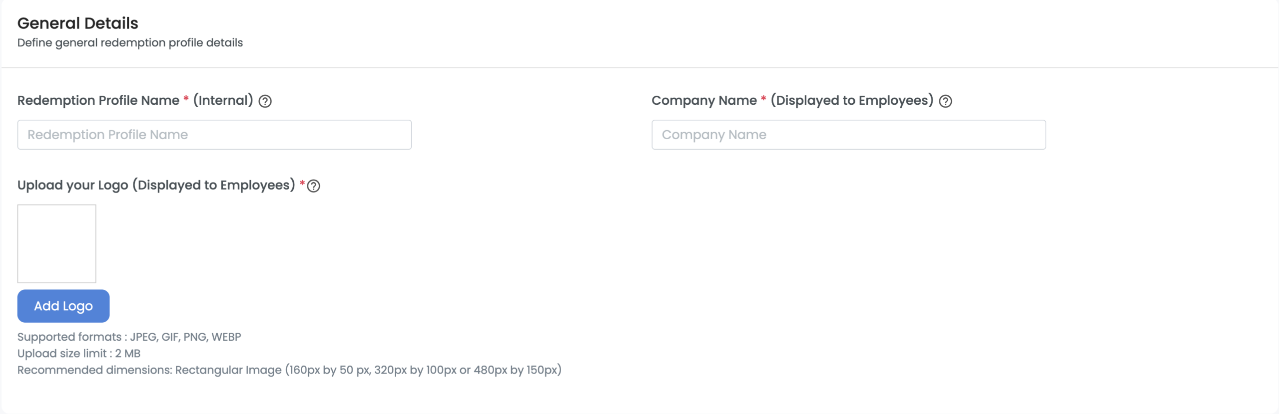 Redemption Profile Builder general details