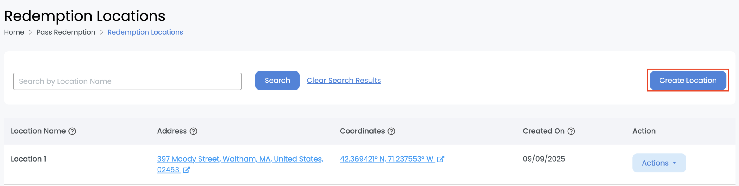 create redemption location