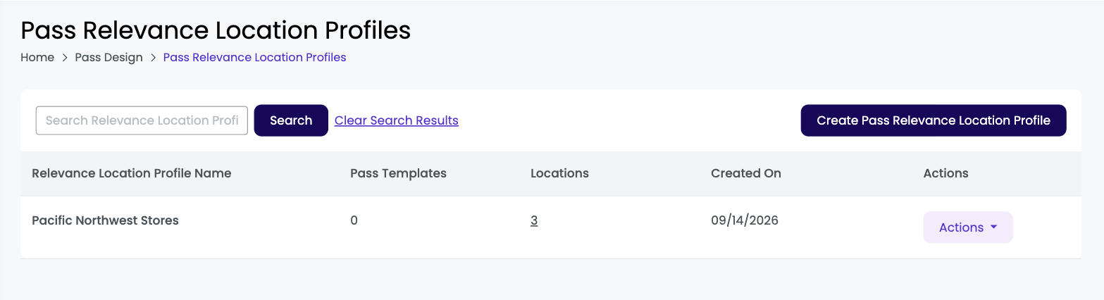 Pass Relevance Location Profiles listing page