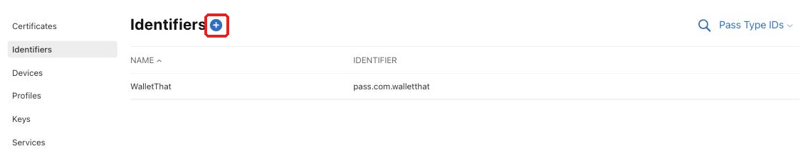 Click the + button next to Identifiers