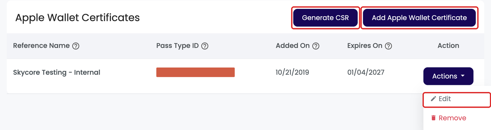 Apple Wallet Certificates section in WalletThat